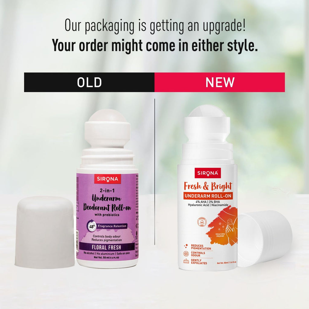 Sirona 5% AHA, 3% BHA Underarm Roll-On, Treats Pigmentation & Odour - Hyaluronic Acid & Niacinamide