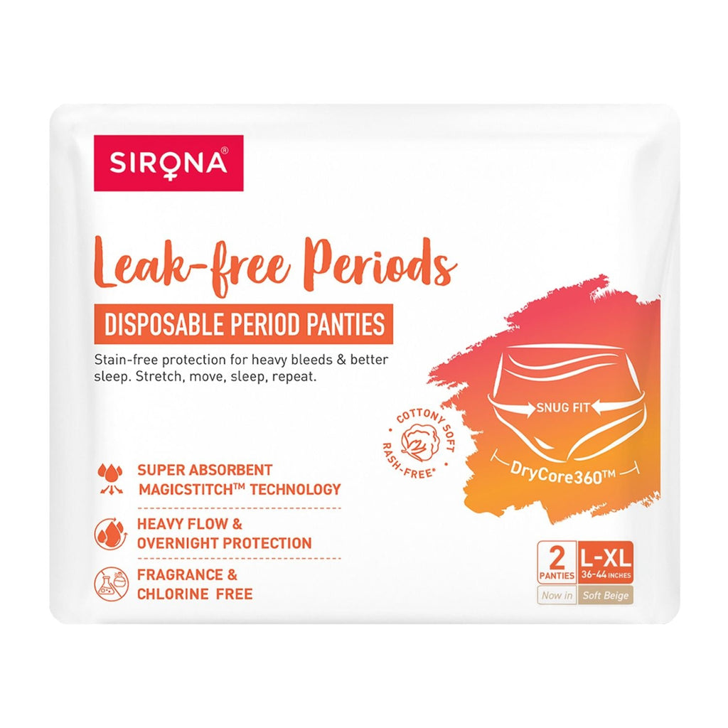 Sirona Disposable Period Panties, L-XL (36-44 in.) 360° Coverage, Leakage Protection for Heavy Flow