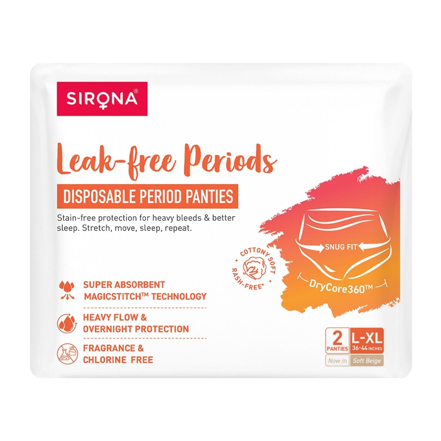 Sirona Disposable Period Panties, L-XL (36-44 in.) 360° Coverage, Leakage Protection for Heavy Flow