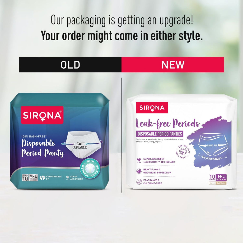 Sirona Disposable Period Panties, M-L (28-36 inch) 360° Coverage, Leakage Protection for Heavy Flow