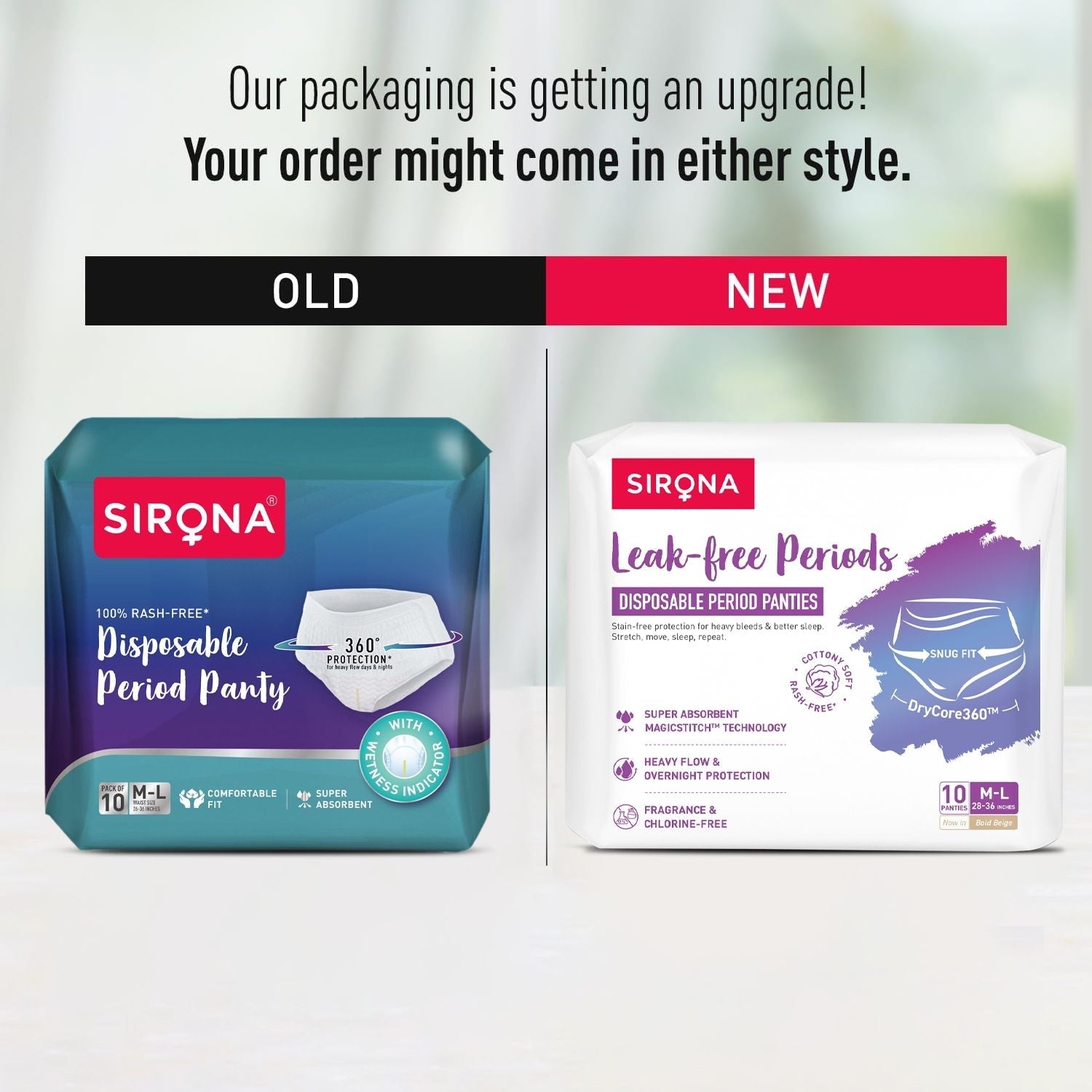 Sirona Disposable Period Panties, M-L (28-36 inch) 360° Coverage, Leakage Protection for Heavy Flow