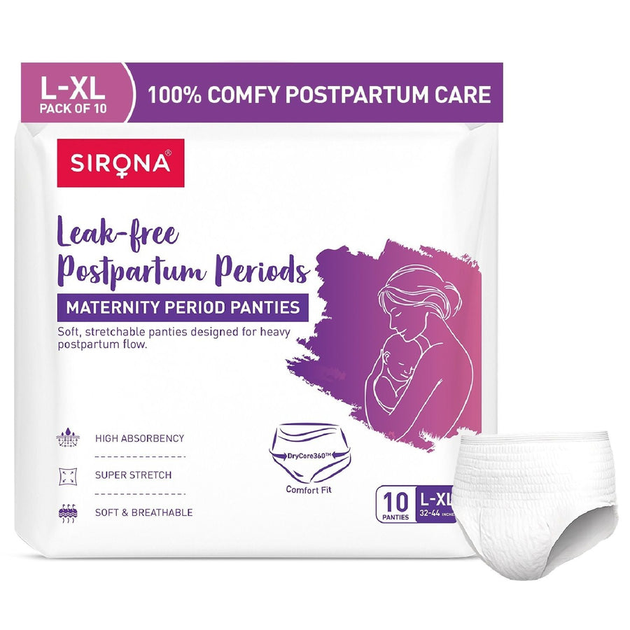 Sirona Maternity Panties L-XL (32-44 Inch) For Postpartum Flow, Leak Free, Super Absorbent