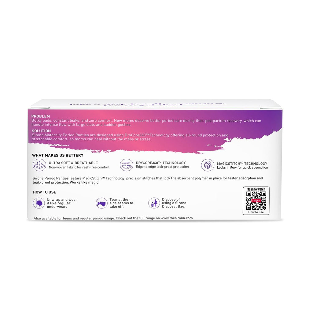 Sirona Maternity Panties L-XL (32-44 Inch) For Postpartum Flow, Leak Free, Super Absorbent