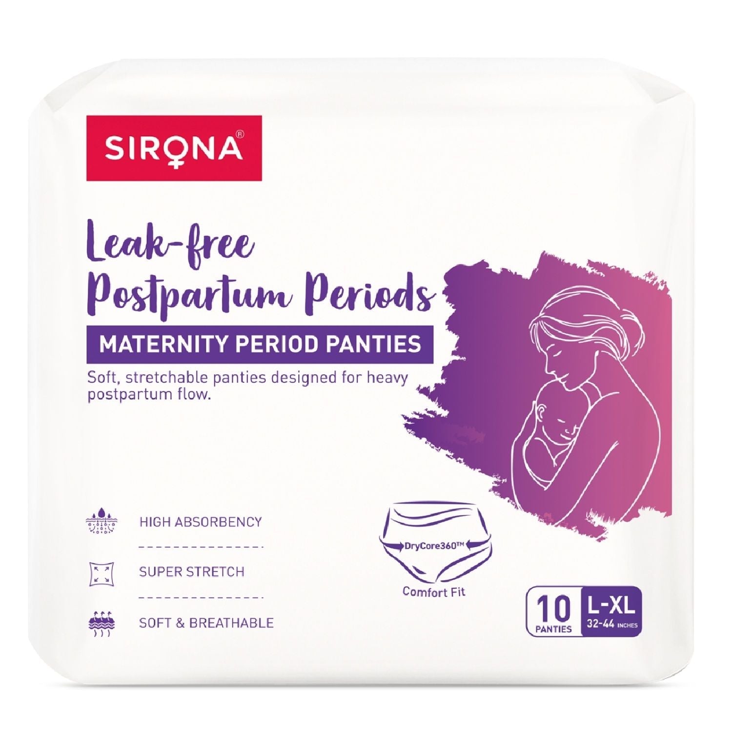 Sirona Maternity Panties L-XL (32-44 Inch) For Postpartum Flow, Leak Free, Super Absorbent