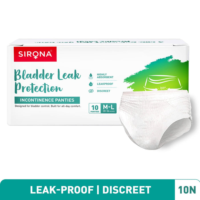 Sirona Incontinence Panties, M-L (28-26 in.) Bladder Leak Protection, 360° Coverage, Comfortable Fit
