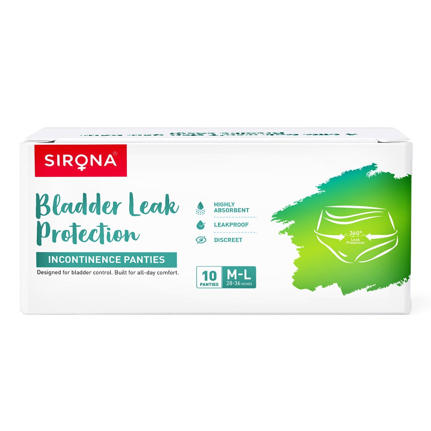 Sirona Incontinence Panties, M-L (28-26 in.) Bladder Leak Protection, 360° Coverage, Comfortable Fit