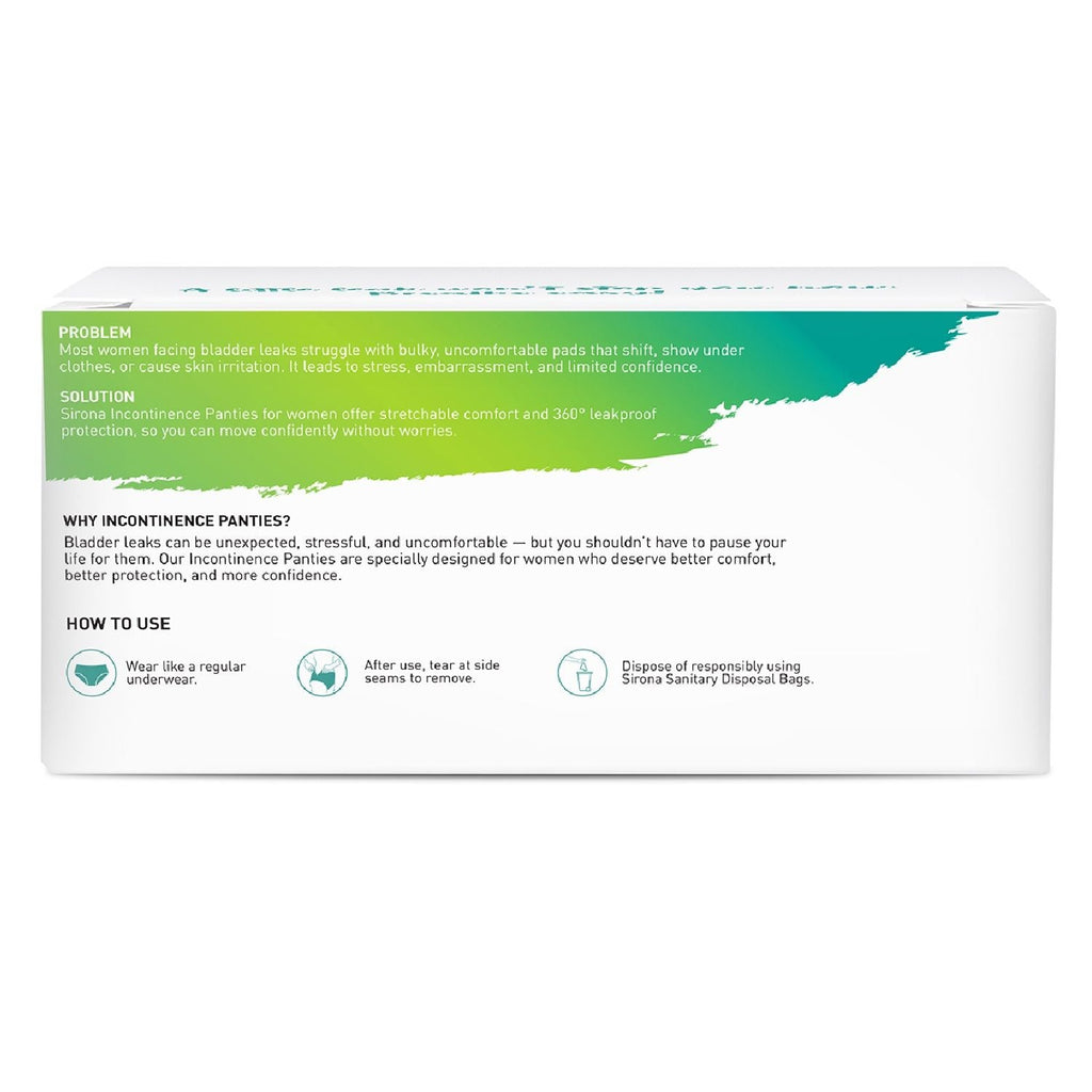 Sirona Incontinence Panties, M-L (28-26 in.) Bladder Leak Protection, 360° Coverage, Comfortable Fit