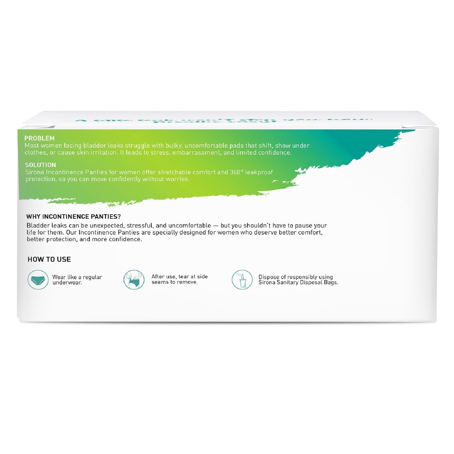 Sirona Incontinence Panties, M-L (28-26 in.) Bladder Leak Protection, 360° Coverage, Comfortable Fit