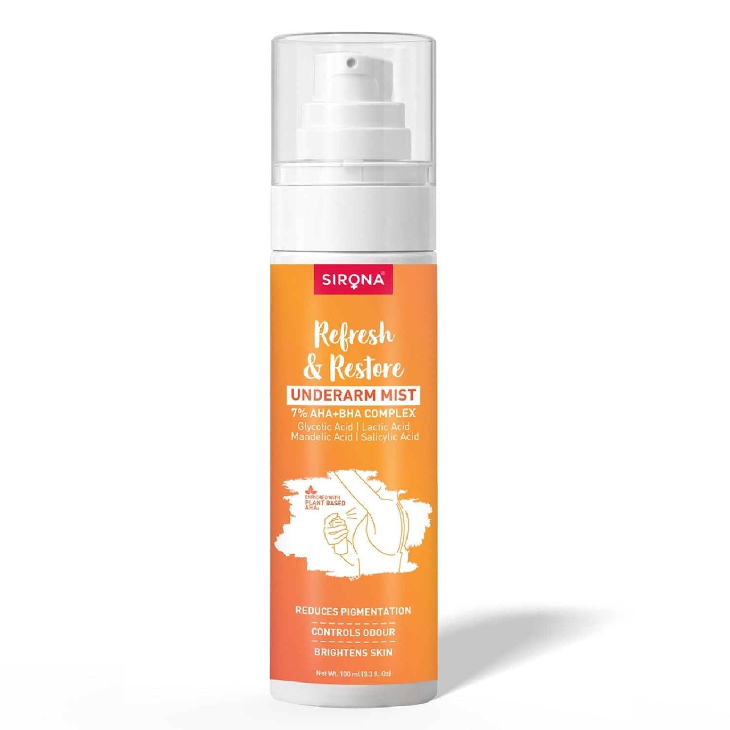 Sirona 7% AHA BHA Underarm Mist, Treats Pigmentation & Odour - Lactic, Mandelic & Salicylic Acid