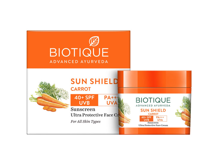 Biotique Sun Shield Carrot Ultra Protective Face Cream Sunscreen SPF 40+ UVB/PA+++ UVA