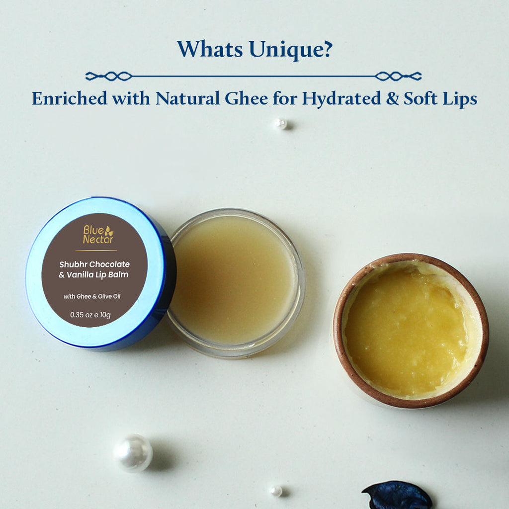 Blue Nectar Chocolate & Vanilla Hydrating Lip Balm with Ghee for Dry Chapped Lips