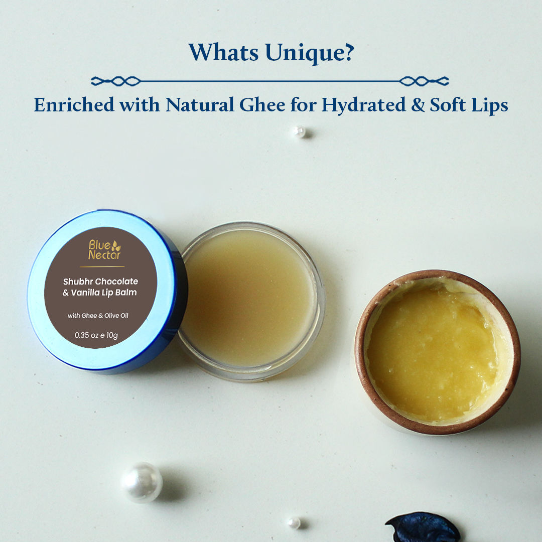 Blue Nectar Chocolate & Vanilla Hydrating Lip Balm with Ghee for Dry Chapped Lips