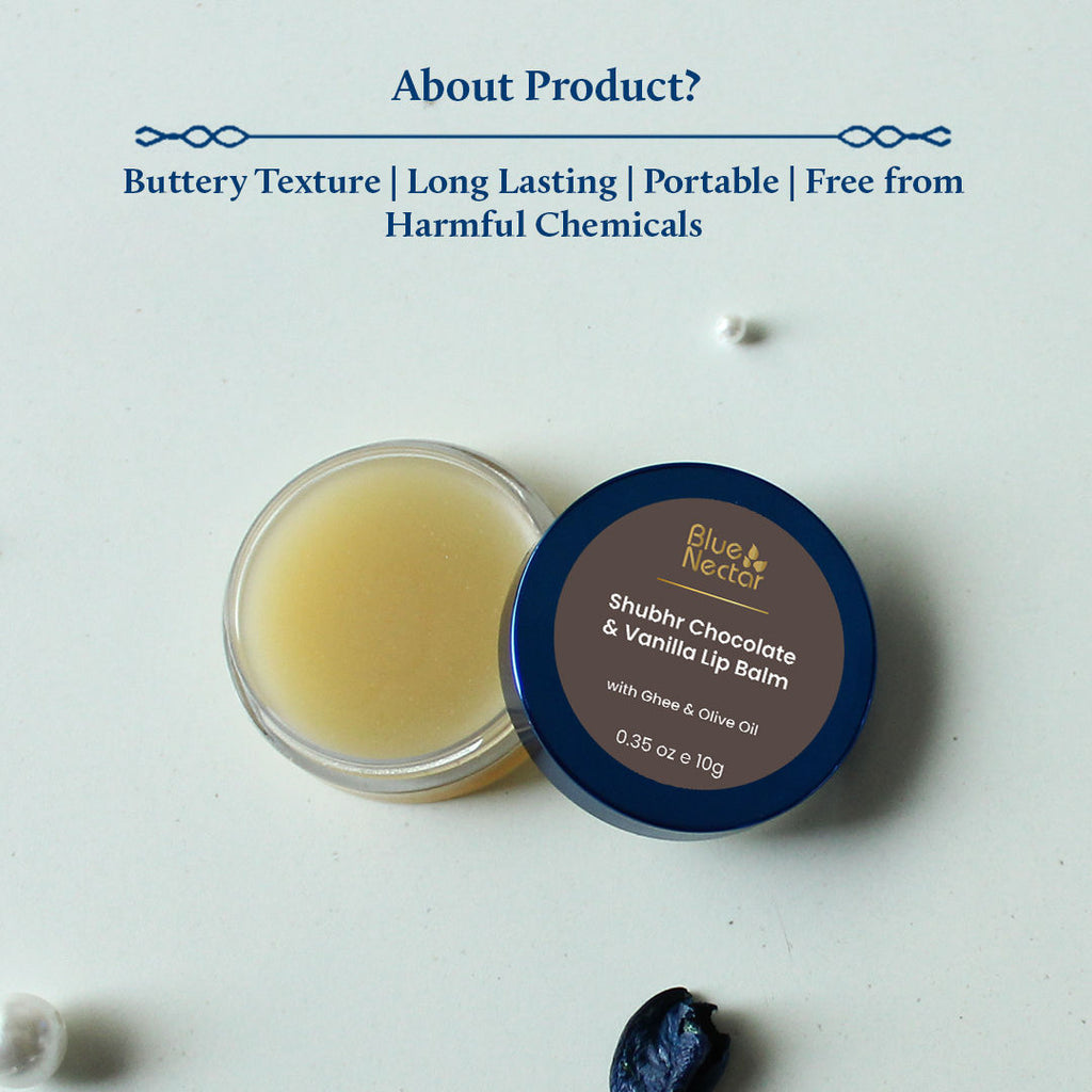 Blue Nectar Chocolate & Vanilla Hydrating Lip Balm with Ghee for Dry Chapped Lips