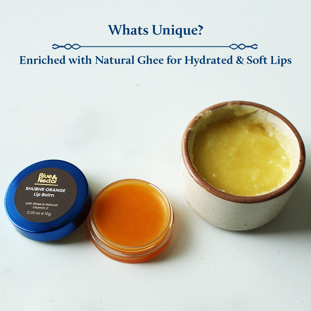 Blue Nectar Shubhr Orange Lip Balm & Gloss with Ghee And Natural Vitamin C for Dry Chapped Lips