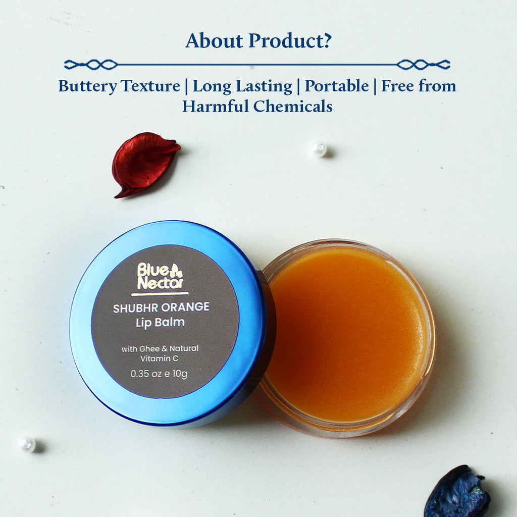 Blue Nectar Shubhr Orange Lip Balm & Gloss with Ghee And Natural Vitamin C for Dry Chapped Lips