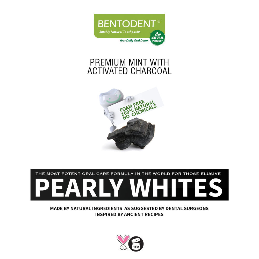 Bentodent Natural & Fluoride Free Activated Charcoal Mint Teeth Whitening Toothpaste