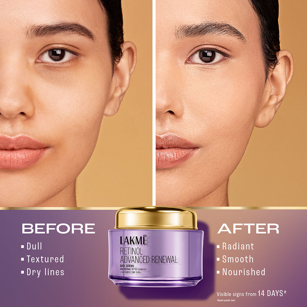 Lakme Retinol Advanced Renewal Day Creme Pro-Retinol Peptide Complex + Uv Filters & SPF 15 PA++