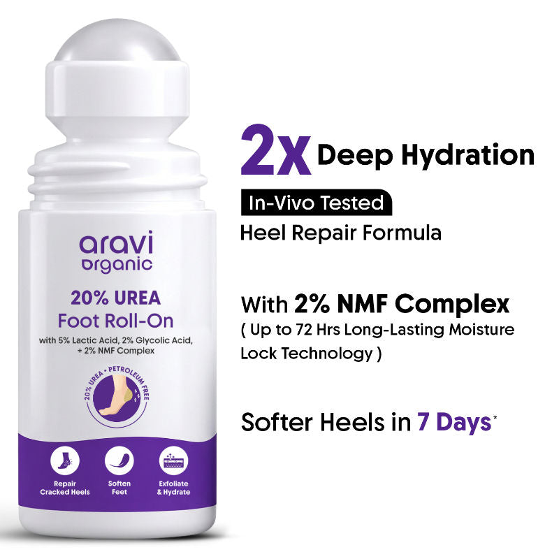 Aravi Organic 20% Urea Foot & Heel Roll On For Dry Feet & Cracked Heels,Repairs & Softens Rough Skin