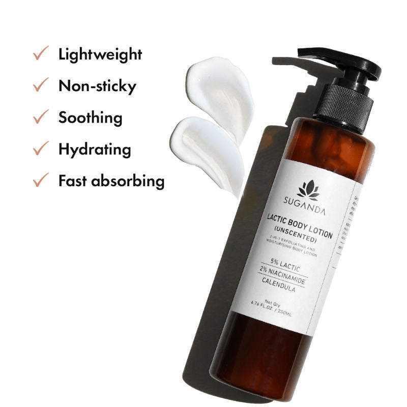 Suganda Lactic Body Lotion with 5% LA,Improves Skin Texture + Reduce Strawberry Legs (Unscented)