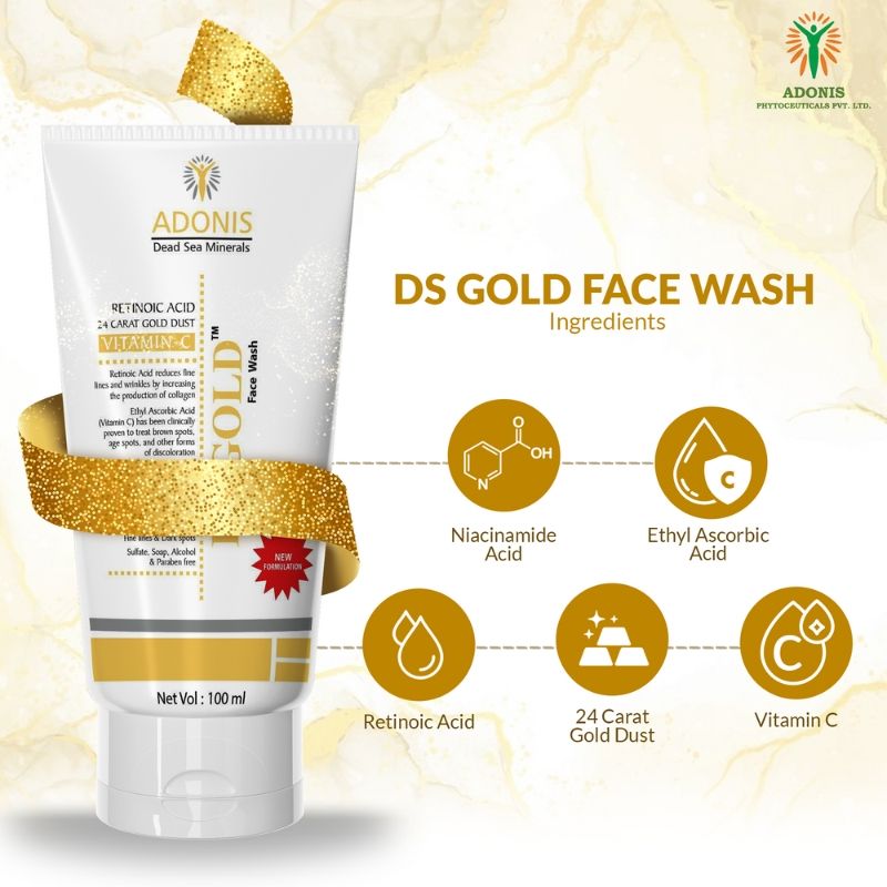 Adonis Unisex Ds Gold Face Wash Cleanser With Gold & Vitamin C For Radiance & Anti Aging