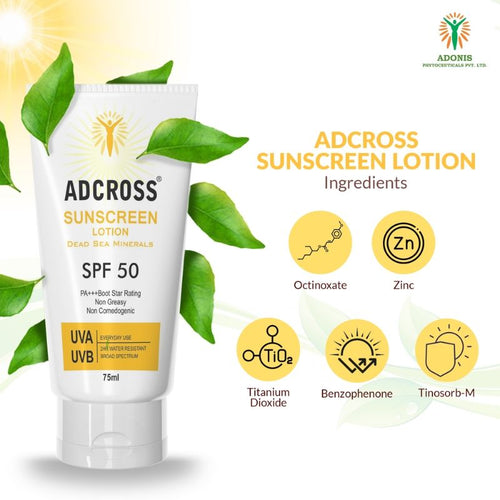 Adonis Unisex Adcross Sunscreen Lotion Spf 50 With Vitamin C&E For Uv Protection & Skin Nourishment