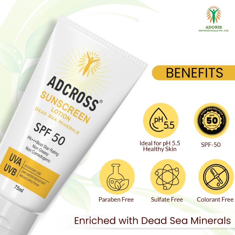 Adonis Unisex Adcross Sunscreen Lotion Spf 50 With Vitamin C&E For Uv Protection & Skin Nourishment