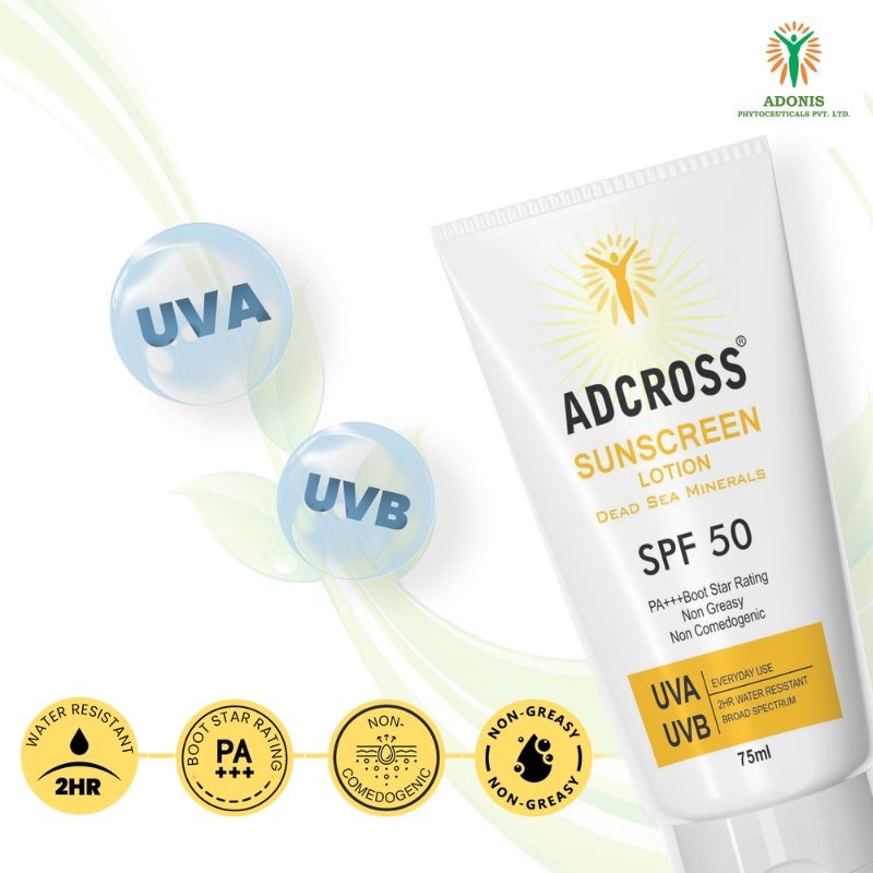 Adonis Unisex Adcross Sunscreen Lotion Spf 50 With Vitamin C&E For Uv Protection & Skin Nourishment