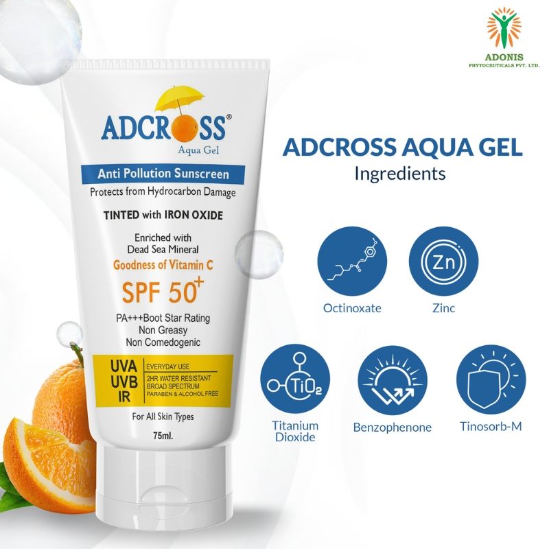 Adonis Unisex Adcross Aqua Gel Sunscreen With SPF 50+ & Iron Oxide For UV Protection, Anti Pollution