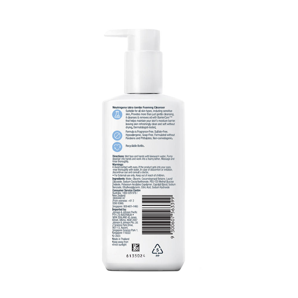 Neutrogena Ultra Gentle Foaming Face Cleanser Protect Skin Moisture - For Oily & Sensitive Skin