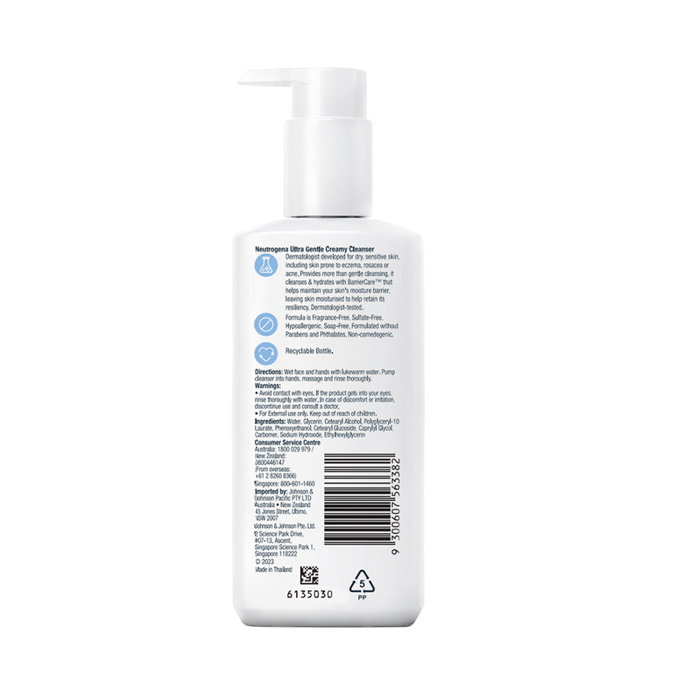 Neutrogena Ultra Gentle Creamy Face Cleanser Moisturizing Face Wash for Dry, Oily, Sensitive Skin
