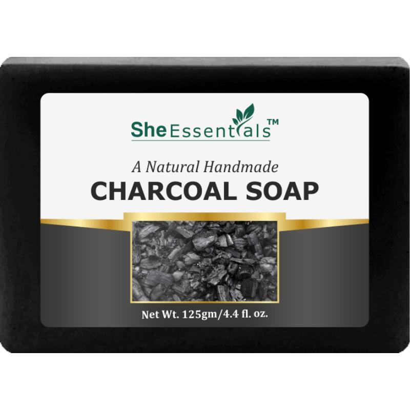 She Essentials Natural Handmade Charcoal Soap Deeply Cleanses An& Detoxifies