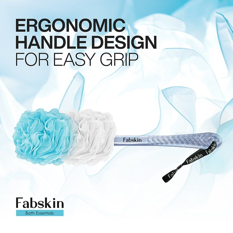 Fabskin Loofah Duo Pack- Bath Brush With Long Handle & Round Loofah- For Men & Women- Blue & White