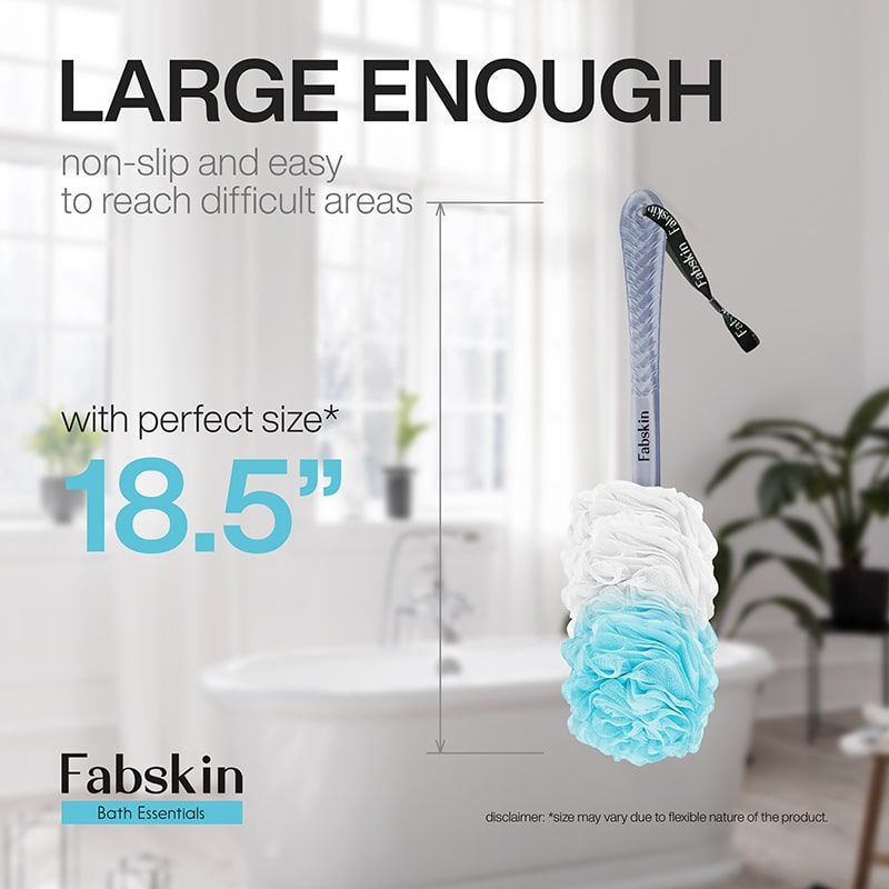 Fabskin Loofah Duo Pack- Bath Brush With Long Handle & Round Loofah- For Men & Women- Blue & White