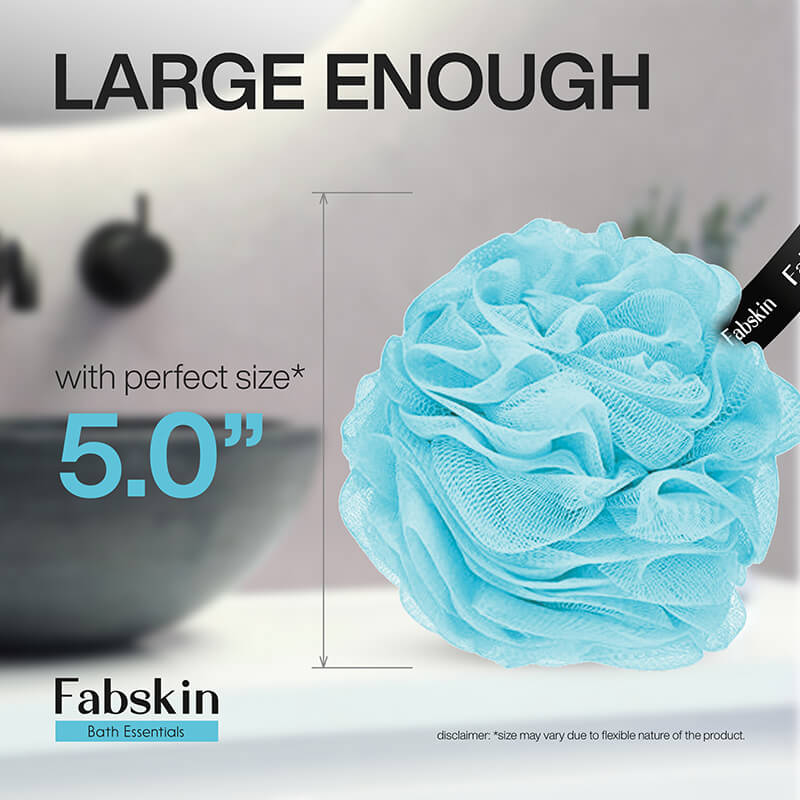 Fabskin Loofah Duo Pack- Bath Brush With Long Handle & Round Loofah- For Men & Women- Blue & White