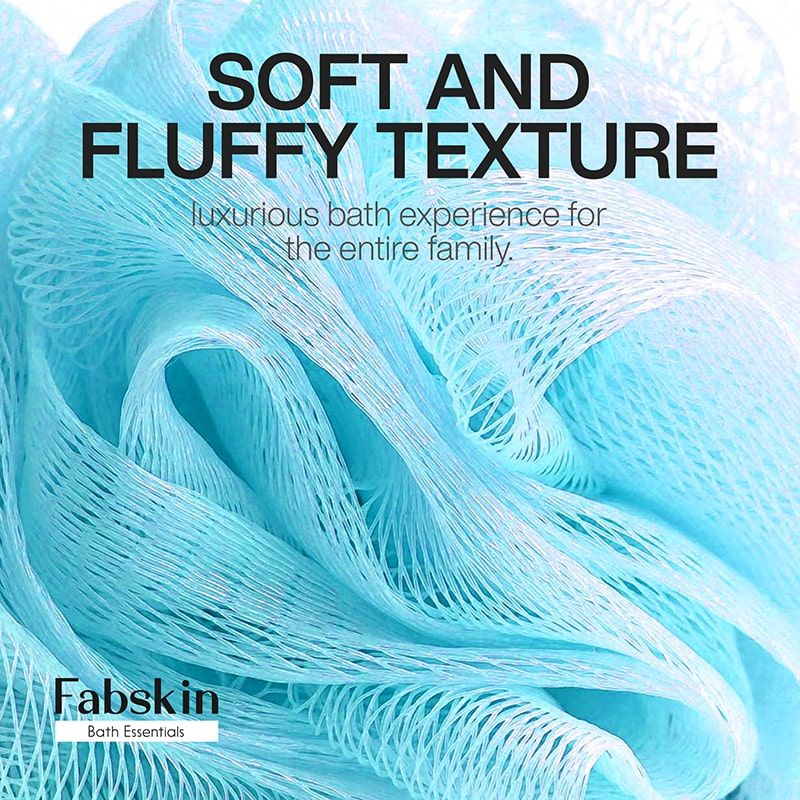 Fabskin Loofah Duo Pack- Bath Brush With Long Handle & Round Loofah- For Men & Women- Blue & White