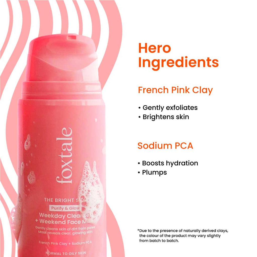 Foxtale Purify & Glow Cleanser + Mask With French Pink Clay & Sodium