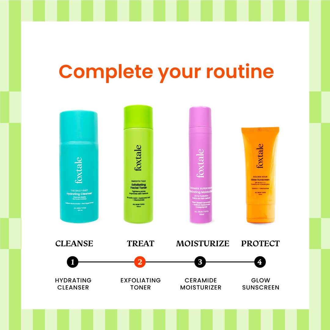Foxtale Exfoliating Toner with 5% Latic Acid & Niacinamide for Brighter Skin & Tighter Pores