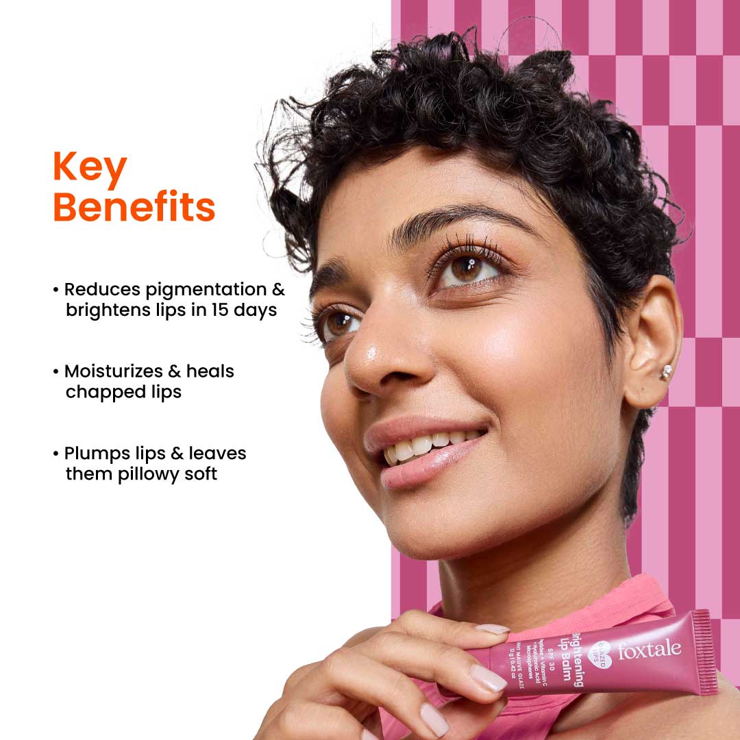 Foxtale Brightening Lip Balm with Peptides, Vitamin C & Hyaluronic Acid for Dry Lips & Pigmentation