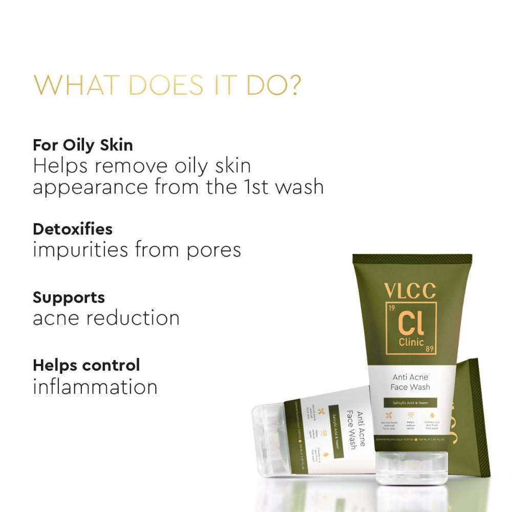 VLCC Clinic Anti Acne Face Wash With Salicylic Acid & Neem, Helps Reduce Spots & Checks Oil On Skin