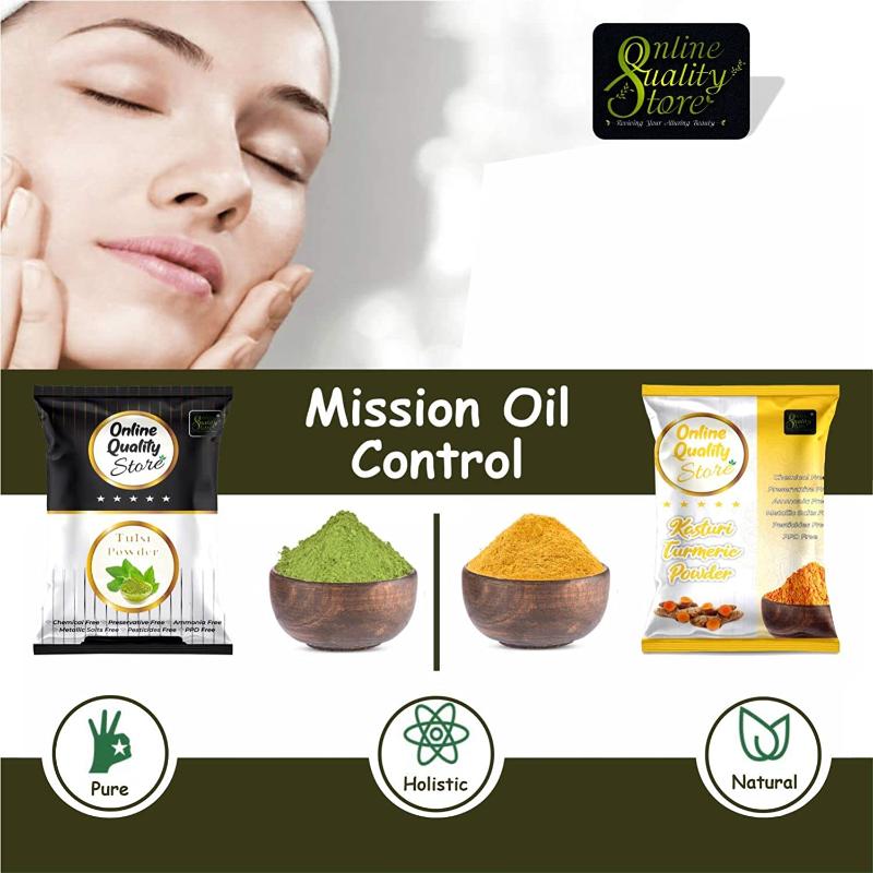 Online Quality Store Tulsi Powder & Kasturi Turmeric Powder Anti Acne Face Pack