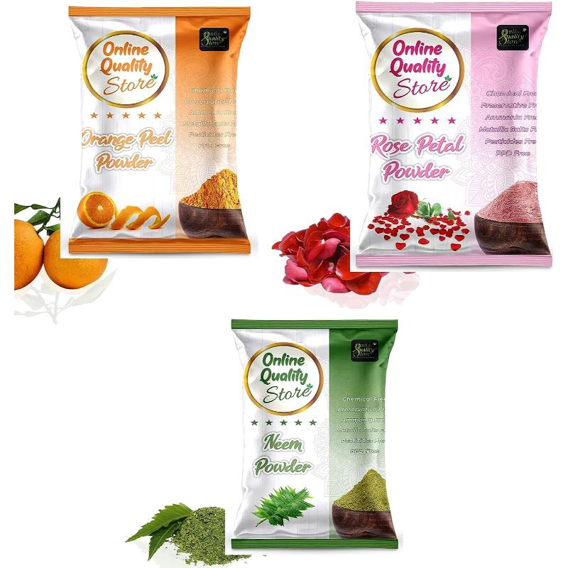 Online Quality Store Neem Powder, Rose Powder & Orange Peel Powder for Hair & Skin