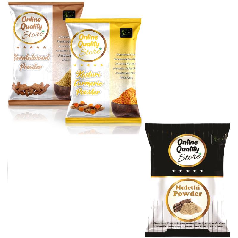 Online Quality Store Kasturi Turmeric Powder, Sandalwood Powder & Mulethi Powder for Hair & Skin