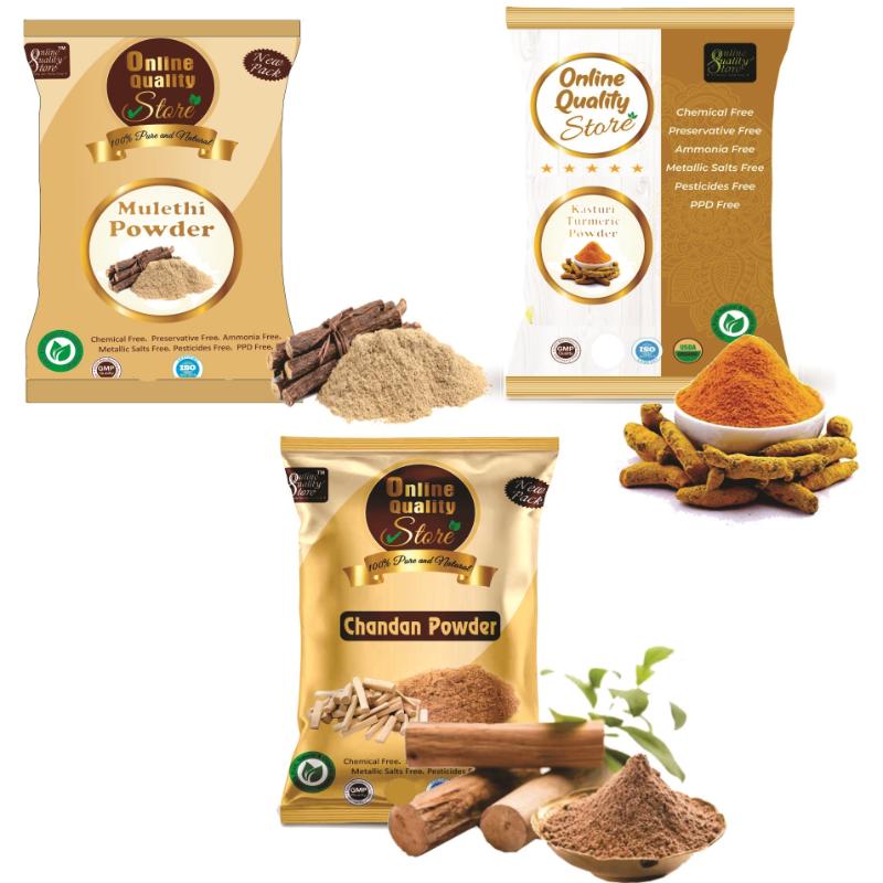 Online Quality Store Kasturi Turmeric Powder, Chandan Powder & Mulethi Powder for Hair & Skin