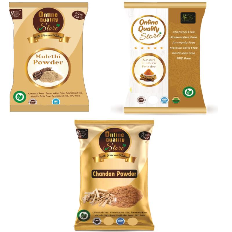 Online Quality Store Kasturi Turmeric Powder, Chandan Powder & Mulethi Powder for Hair & Skin