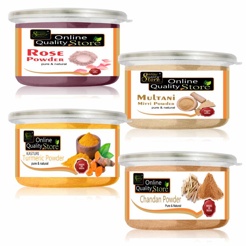 Online Quality Store Multanimitti Powder, Chandan, Kasturi Turmeric & Rose Powder for Hair & Skin