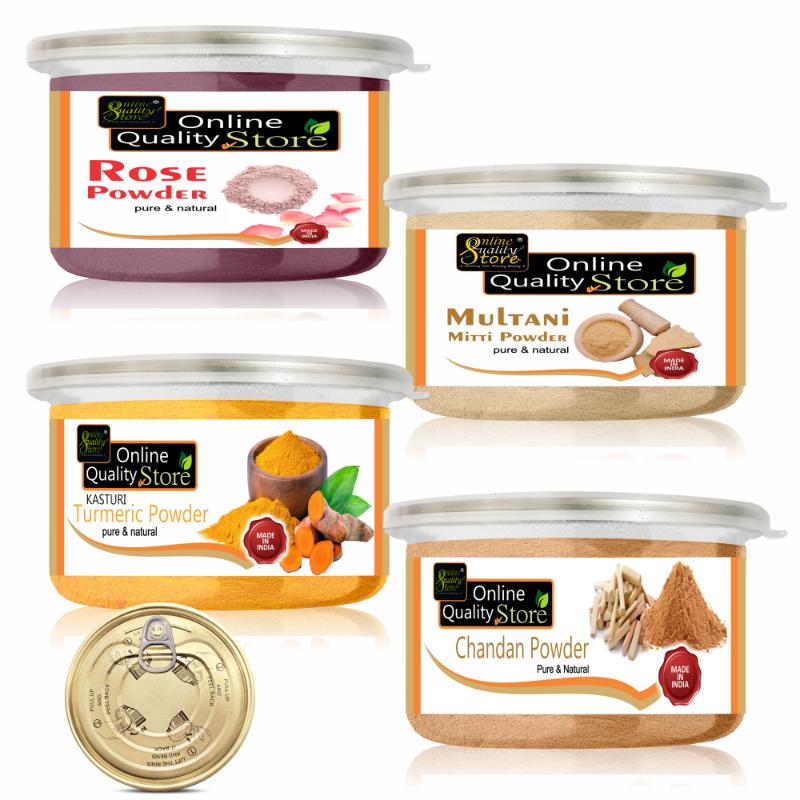 Online Quality Store Multanimitti Powder, Chandan, Kasturi Turmeric & Rose Powder for Hair & Skin