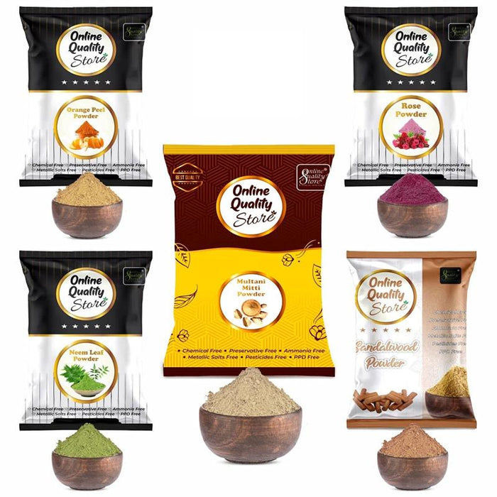 Online Quality Store Multani Mitti, Chandan, Orange Peel, Neem & Rose Powder for Hair & Skin