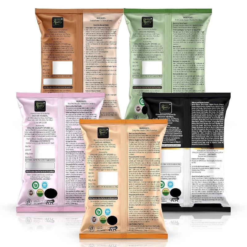 Online Quality Store Multani Mitti, Sandalwood, Orange Peel, Neem & Rose Powder for Hair & Skin