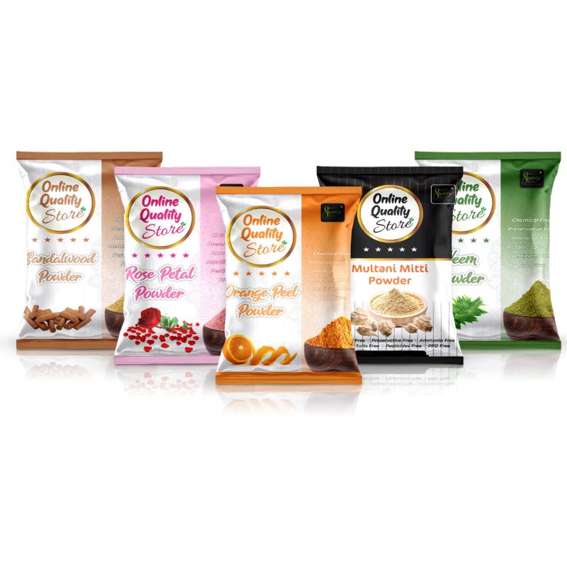Online Quality Store Multani Mitti, Sandalwood, Orange Peel, Neem & Rose Powder for Hair & Skin
