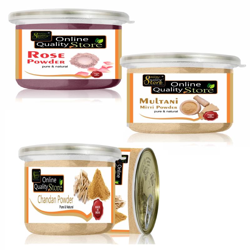 Online Quality Store Chandan Powder + Rose Powder + Multani Mitti Powder For Skin